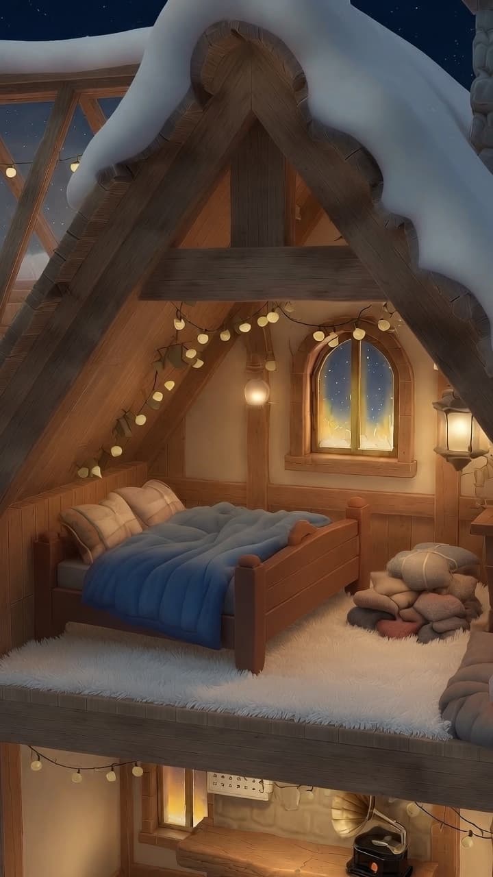 A warm attic bedroom inside CoupleTime